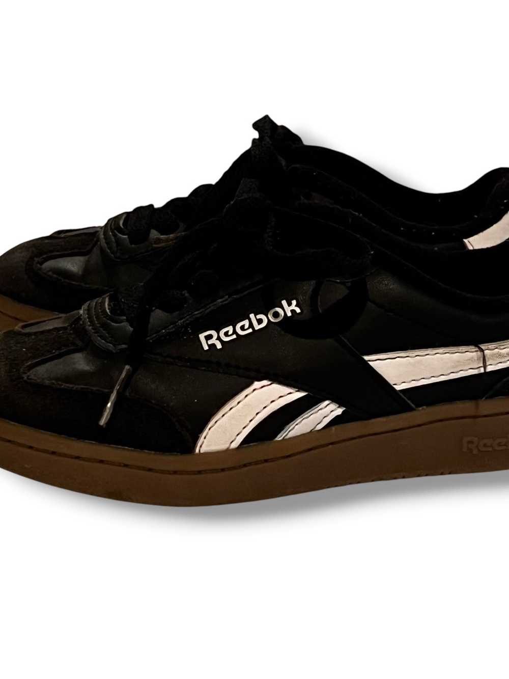 Reebok Smash Edge Kids Black Leather Lace Up Lifestyle Sneakers Shoes Sz 11 D-8